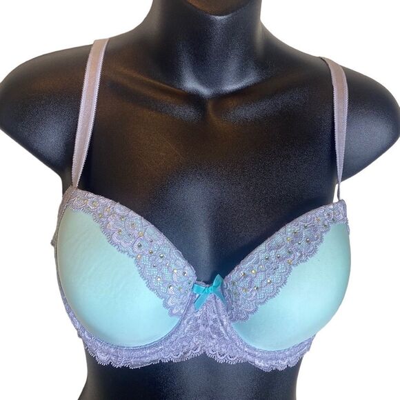 Victoria’s Secret dream angels lined Demi 34D gray/green rhinestones lace - Picture 1 of 4